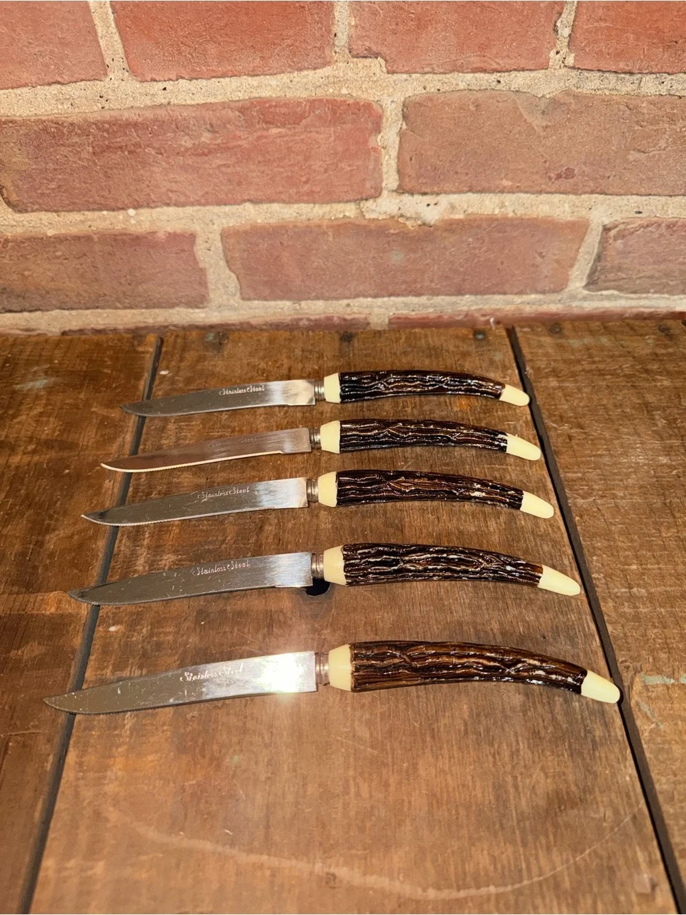 Steak Knives Dark Stag Antler Deer -Textured Handles Japan Stainless Steel